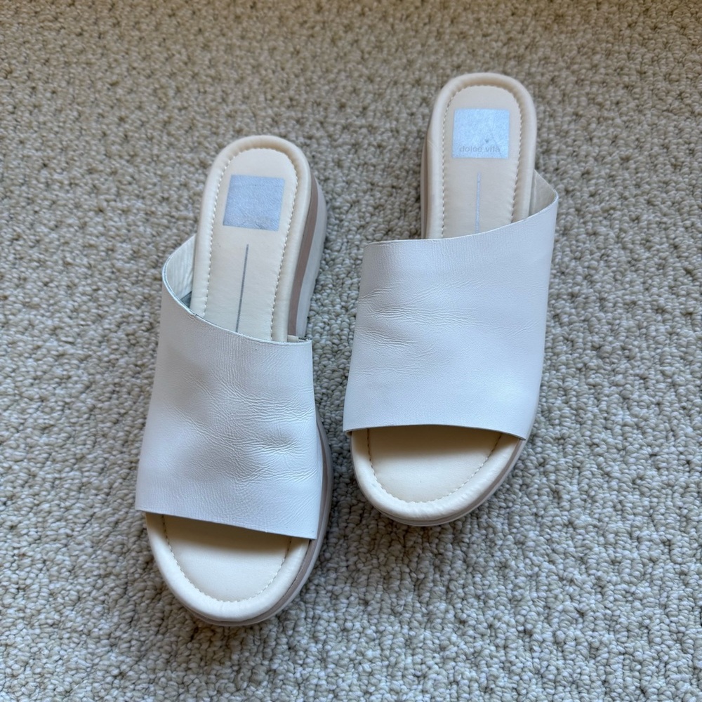 Dolce Vita Milo White Leather Wedge Slide Sandals size 8